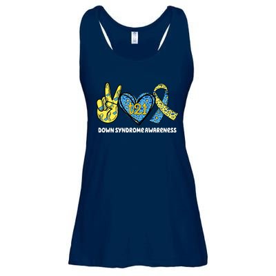 Down Syndrome Awareness T21 Peace Love Ribbon Ladies Essential Flowy Tank