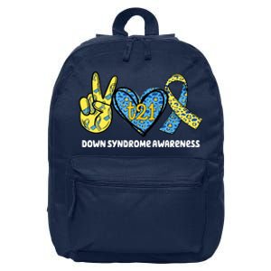 Down Syndrome Awareness T21 Peace Love Ribbon 16 in Basic Backpack