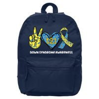 Down Syndrome Awareness T21 Peace Love Ribbon 16 in Basic Backpack