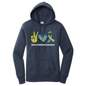 Down Syndrome Awareness T21 Peace Love Ribbon Women's Pullover Hoodie