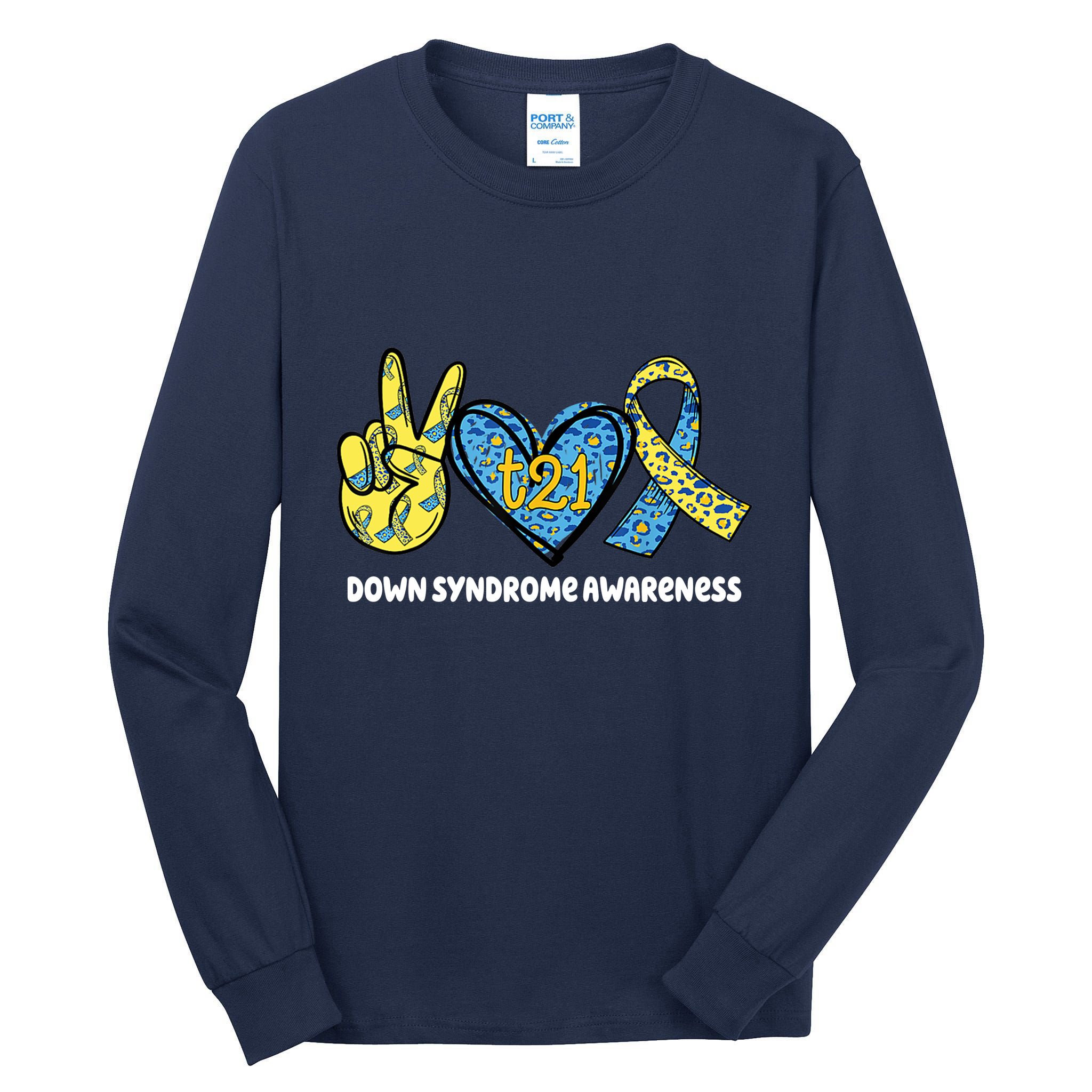 Down Syndrome Awareness T21 Peace Love Ribbon Tall Long Sleeve T-Shirt