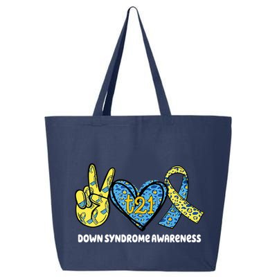 Down Syndrome Awareness T21 Peace Love Ribbon 25L Jumbo Tote