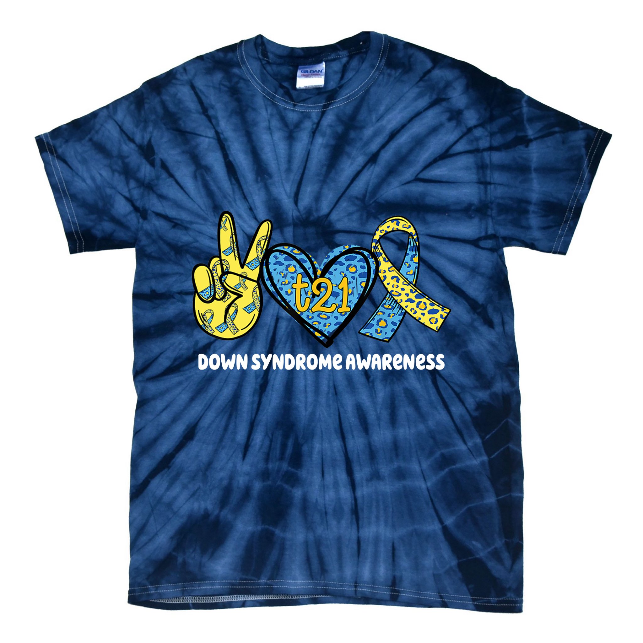 Down Syndrome Awareness T21 Peace Love Ribbon Tie-Dye T-Shirt