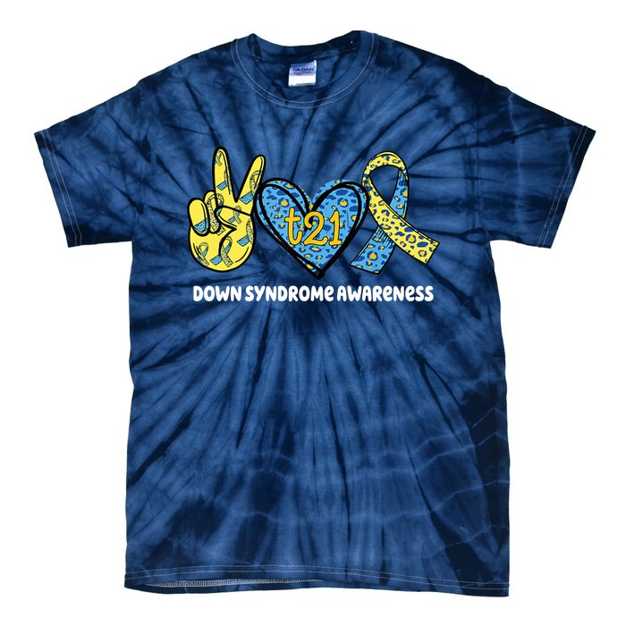 Down Syndrome Awareness T21 Peace Love Ribbon Tie-Dye T-Shirt