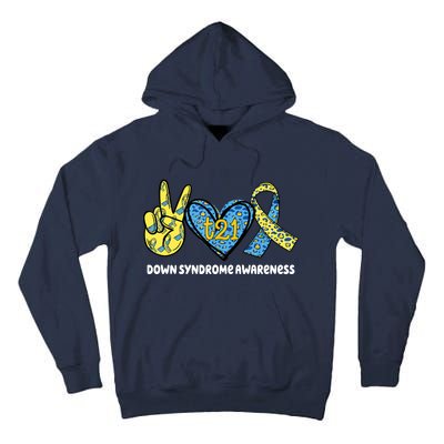 Down Syndrome Awareness T21 Peace Love Ribbon Tall Hoodie