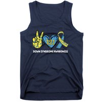 Down Syndrome Awareness T21 Peace Love Ribbon Tank Top