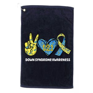 Down Syndrome Awareness T21 Peace Love Ribbon Platinum Collection Golf Towel