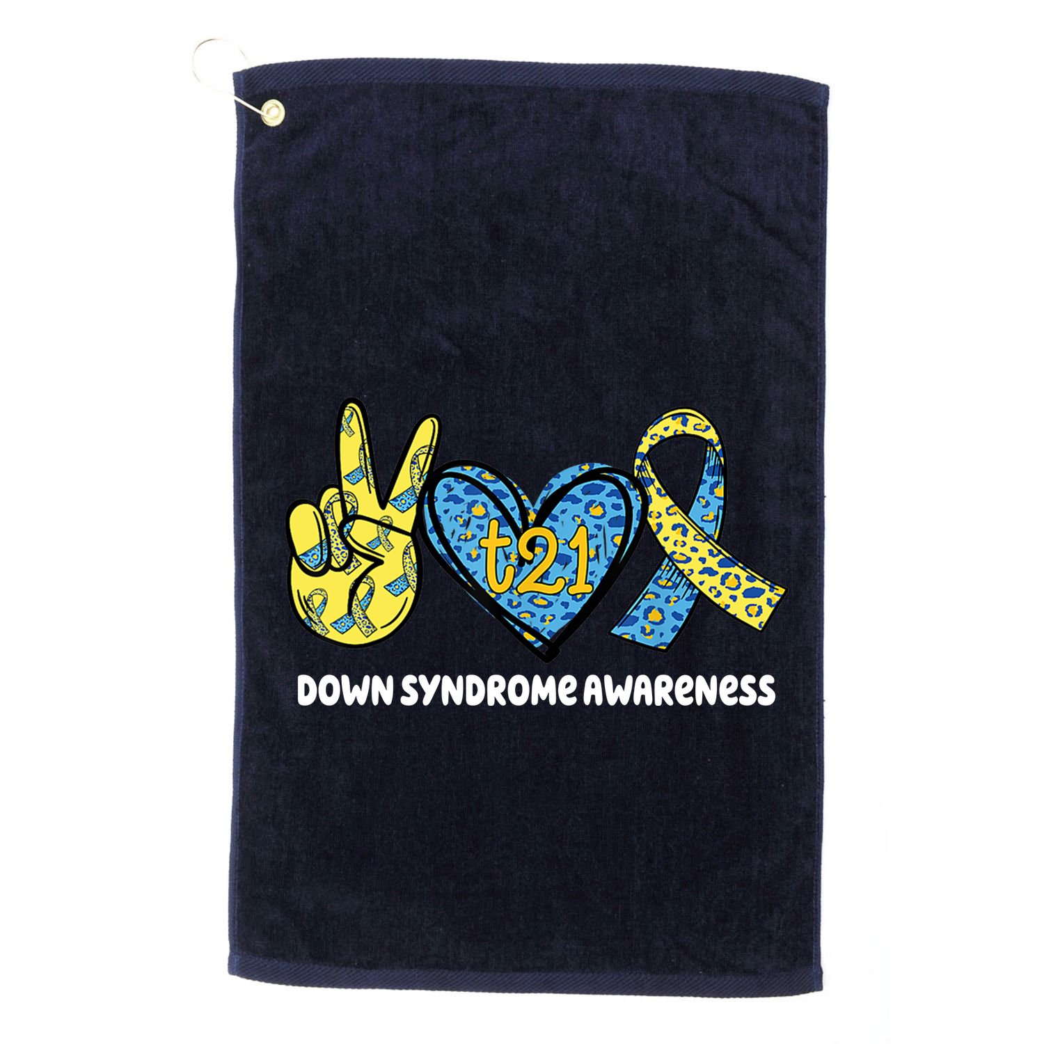 Down Syndrome Awareness T21 Peace Love Ribbon Golf Towel