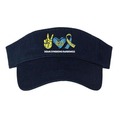 Down Syndrome Awareness T21 Peace Love Ribbon Valucap Bio-Washed Visor