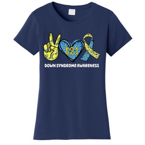 Down Syndrome Awareness T21 Peace Love Ribbon Women's T-Shirt