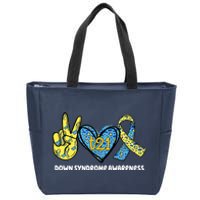 Down Syndrome Awareness T21 Peace Love Ribbon Zip Tote Bag