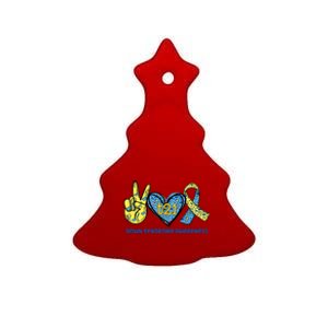 Down Syndrome Awareness T21 Peace Love Ribbon Ceramic Tree Ornament