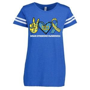 Down Syndrome Awareness T21 Peace Love Ribbon Enza Ladies Jersey Football T-Shirt