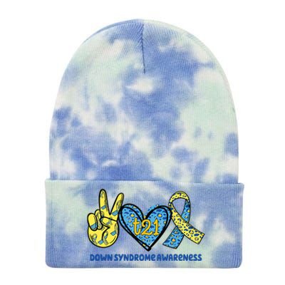 Down Syndrome Awareness T21 Peace Love Ribbon Tie Dye 12in Knit Beanie