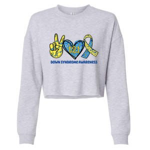 Down Syndrome Awareness T21 Peace Love Ribbon Cropped Pullover Crew