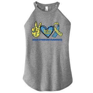 Down Syndrome Awareness T21 Peace Love Ribbon Women's Perfect Tri Rocker Tank