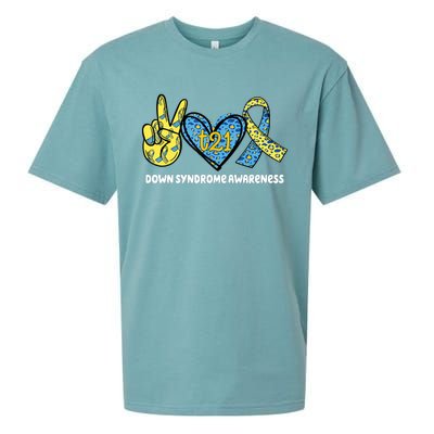 Down Syndrome Awareness T21 Peace Love Ribbon Sueded Cloud Jersey T-Shirt