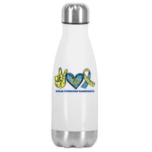 Down Syndrome Awareness T21 Peace Love Ribbon Stainless Steel Insulated Water Bottle