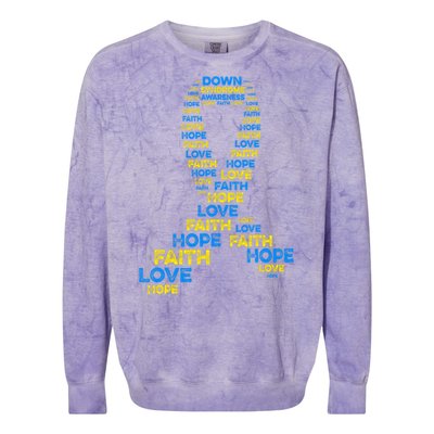 Down Syndrome Awareness Hope Faith Love Teal Ribbon Mom Colorblast Crewneck Sweatshirt