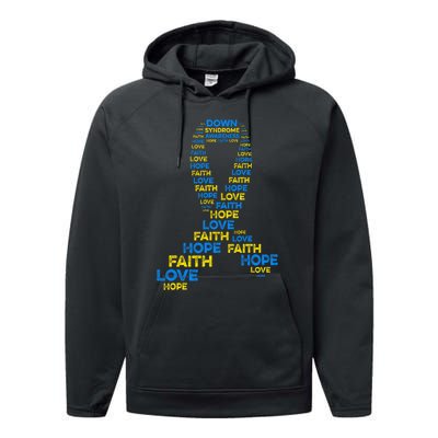 Down Syndrome Awareness Hope Faith Love Teal Ribbon Mom Performance Fleece Hoodie