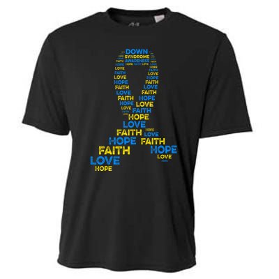 Down Syndrome Awareness Hope Faith Love Teal Ribbon Mom Cooling Performance Crew T-Shirt