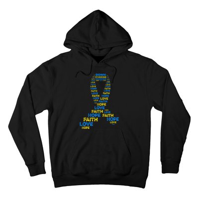 Down Syndrome Awareness Hope Faith Love Teal Ribbon Mom Hoodie