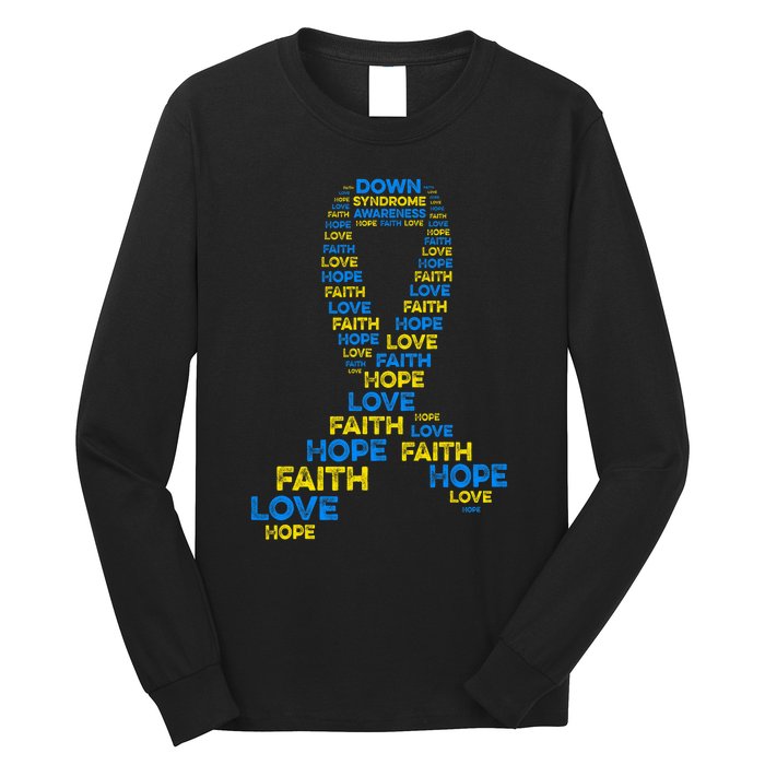 Down Syndrome Awareness Hope Faith Love Teal Ribbon Mom Long Sleeve Shirt