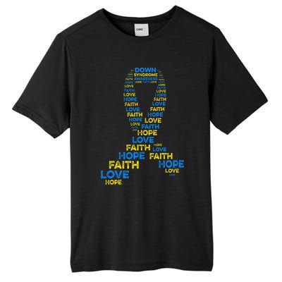 Down Syndrome Awareness Hope Faith Love Teal Ribbon Mom Tall Fusion ChromaSoft Performance T-Shirt