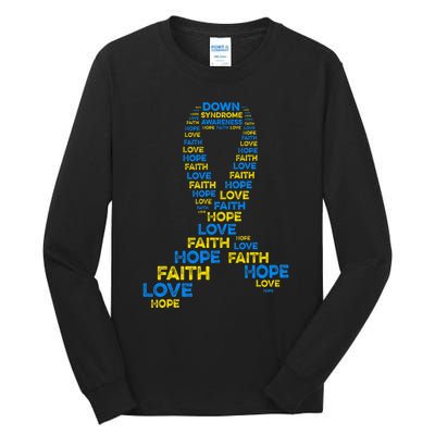 Down Syndrome Awareness Hope Faith Love Teal Ribbon Mom Tall Long Sleeve T-Shirt