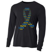 Down Syndrome Awareness Hope Faith Love Teal Ribbon Mom Cooling Performance Long Sleeve Crew