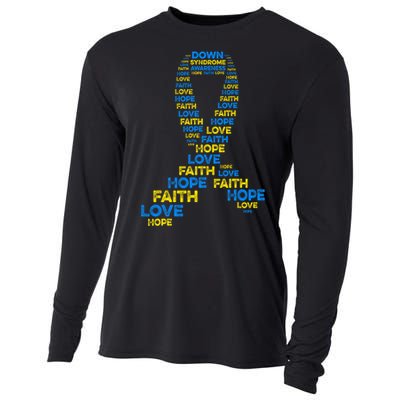 Down Syndrome Awareness Hope Faith Love Teal Ribbon Mom Cooling Performance Long Sleeve Crew