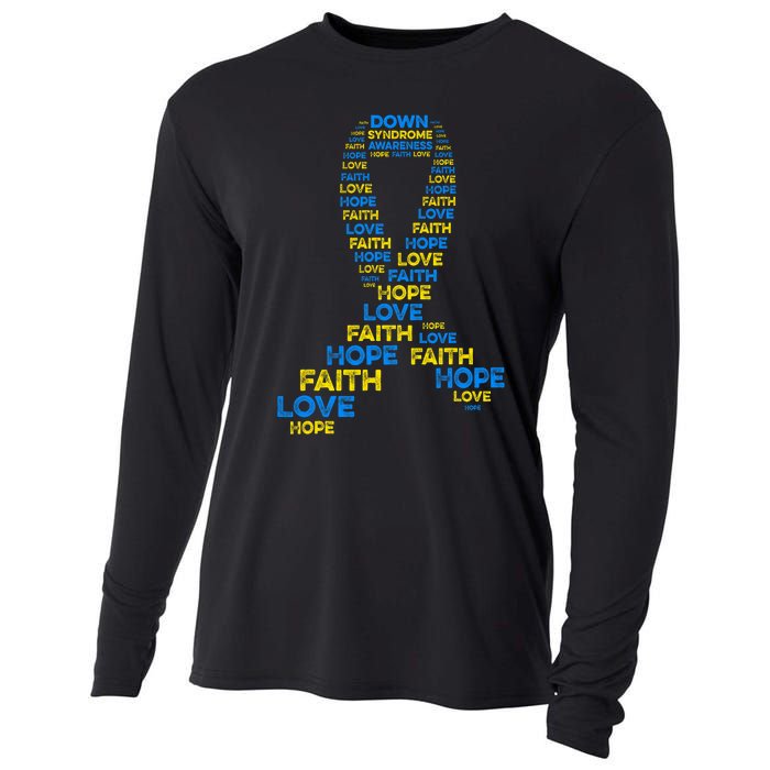 Down Syndrome Awareness Hope Faith Love Teal Ribbon Mom Cooling Performance Long Sleeve Crew