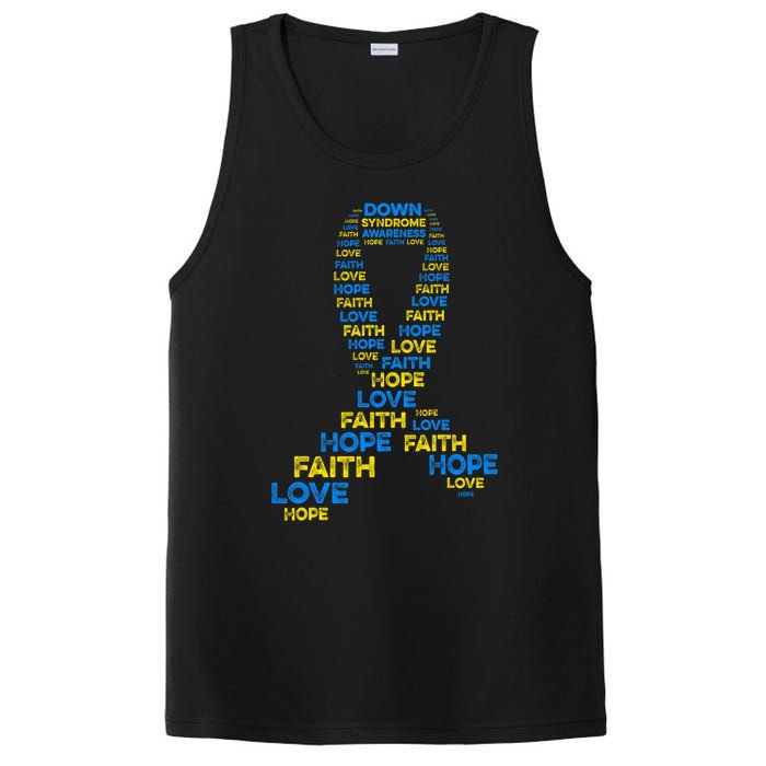 Down Syndrome Awareness Hope Faith Love Teal Ribbon Mom PosiCharge Competitor Tank