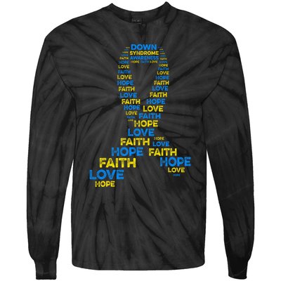 Down Syndrome Awareness Hope Faith Love Teal Ribbon Mom Tie-Dye Long Sleeve Shirt