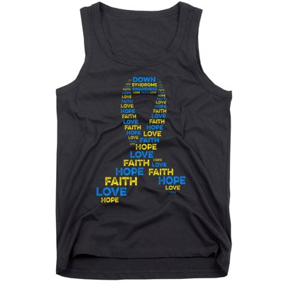 Down Syndrome Awareness Hope Faith Love Teal Ribbon Mom Tank Top