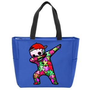 Dabbing Skeleton Autism Awareness Month Skeleton Gift Zip Tote Bag