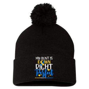 Down Syndrome Awareness My Aunt Is Down Right Perfect Pom Pom 12in Knit Beanie