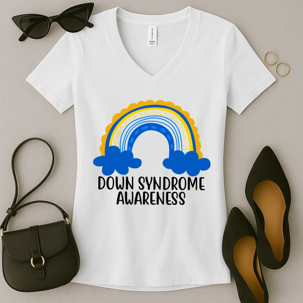 Down Syndrome Awareness Rainbow Women's V-Neck T-Shirt