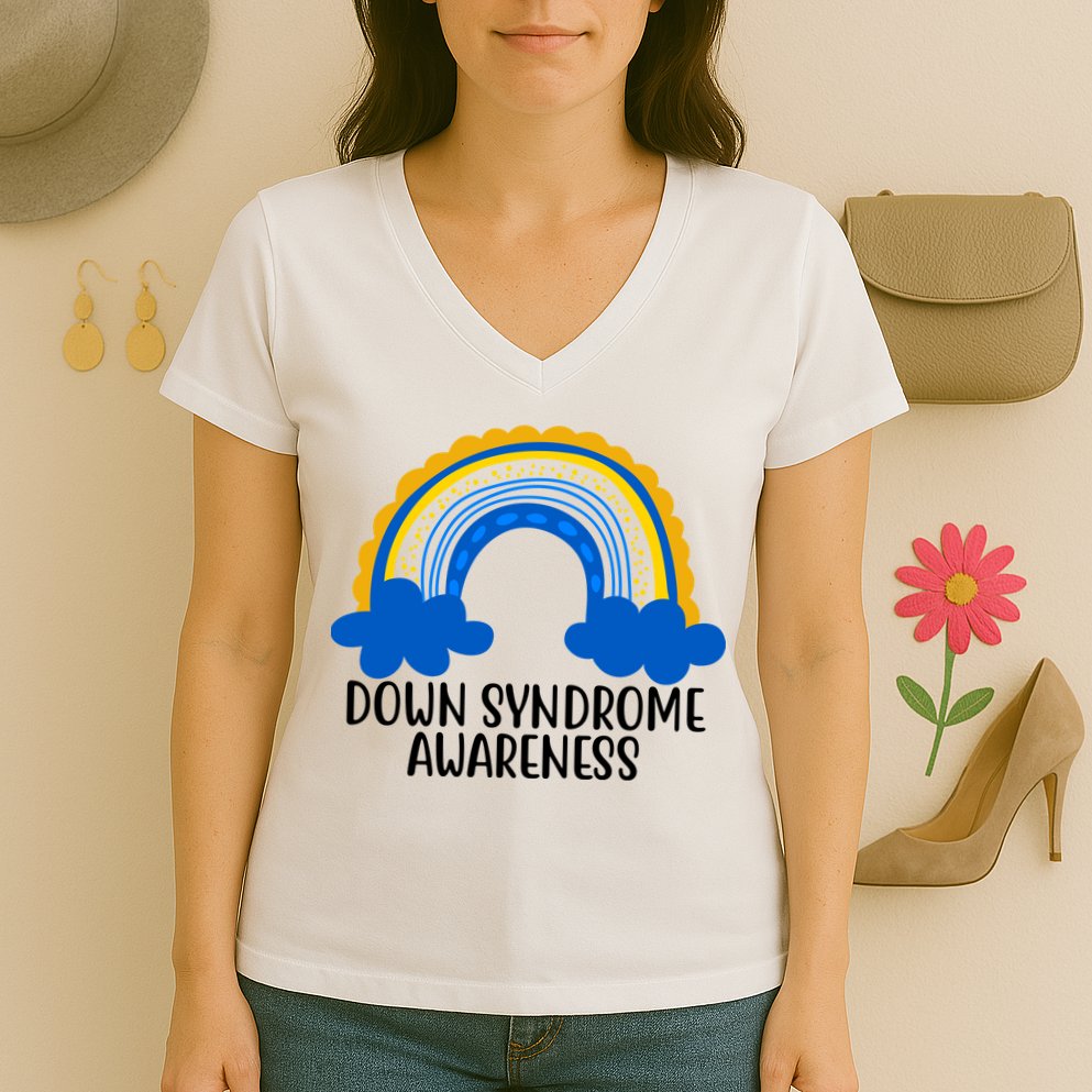 Down Syndrome Awareness Rainbow Women's V-Neck T-Shirt
