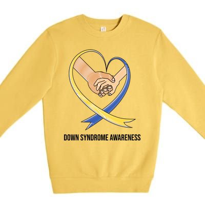 Down Syndrome Awareness Support Heart Ribbon Premium Crewneck Sweatshirt