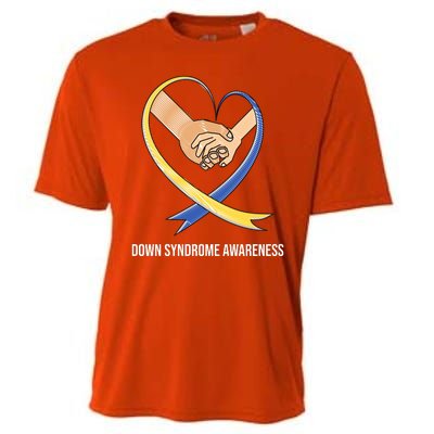 Down Syndrome Awareness Support Heart Ribbon Cooling Performance Crew T-Shirt