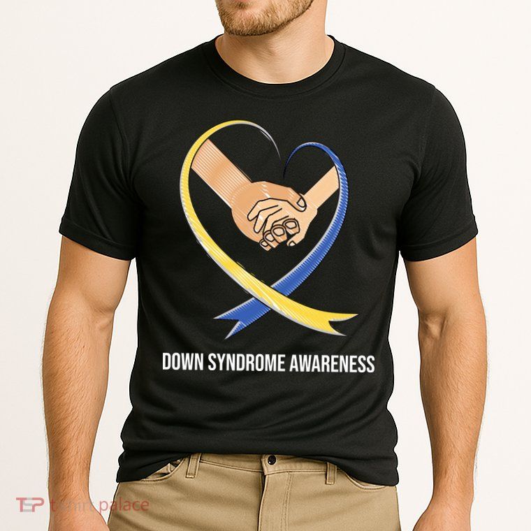 Down Syndrome Awareness Support Heart Ribbon Performance Shirt