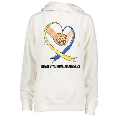 Down Syndrome Awareness Support Heart Ribbon Womens Funnel Neck Pullover Hood