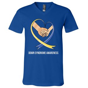 Down Syndrome Awareness Support Heart Ribbon V-Neck T-Shirt