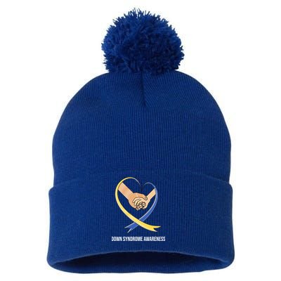 Down Syndrome Awareness Support Heart Ribbon Pom Pom 12in Knit Beanie