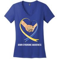 Down Syndrome Awareness Support Heart Ribbon Women's V-Neck T-Shirt