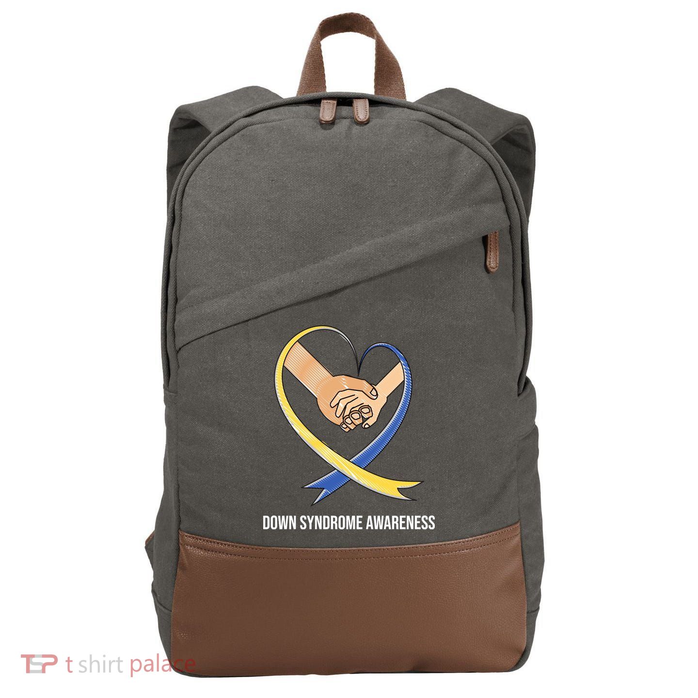 Down Syndrome Awareness Support Heart Ribbon Cotton Canvas Backpack