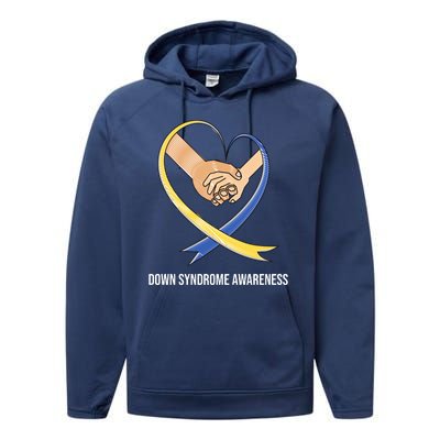 Down Syndrome Awareness Support Heart Ribbon Performance Fleece Hoodie