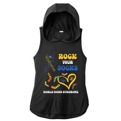 Down Syndrome Awareness Rock Your Socks T21 Ladies PosiCharge Tri-Blend Wicking Draft Hoodie Tank