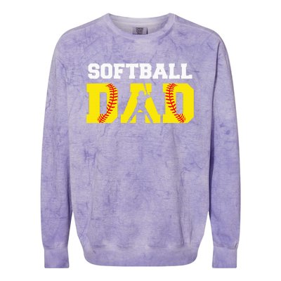 Dad Softball Apparel Yellow Softball Dad Colorblast Crewneck Sweatshirt